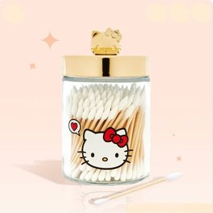 NWT The Crème Shop x Hello Kitty glass jar with swabs.